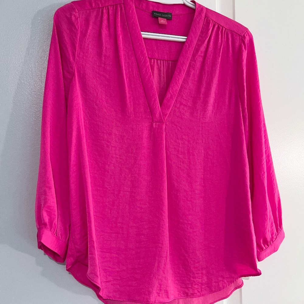 Vince Camuto Women's Women's V-Neck 3/4 Sleeve Rumple Blouse